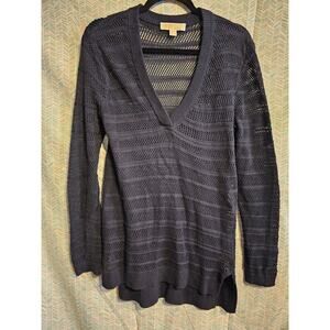 MICHAEL Michael Kors Womens Black Crochet V Neck Front Cardigan Sweater Sz Med